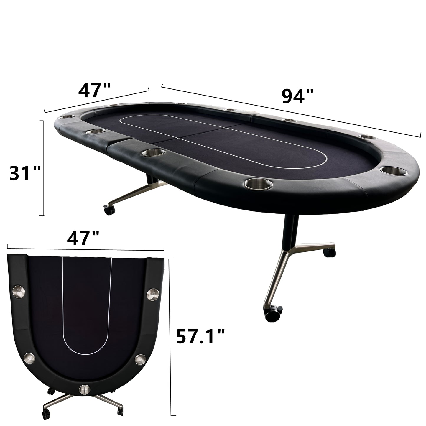 Poker Table Foldable 94 Inches for 10 Players Casion Game Style with Scroll Wheels