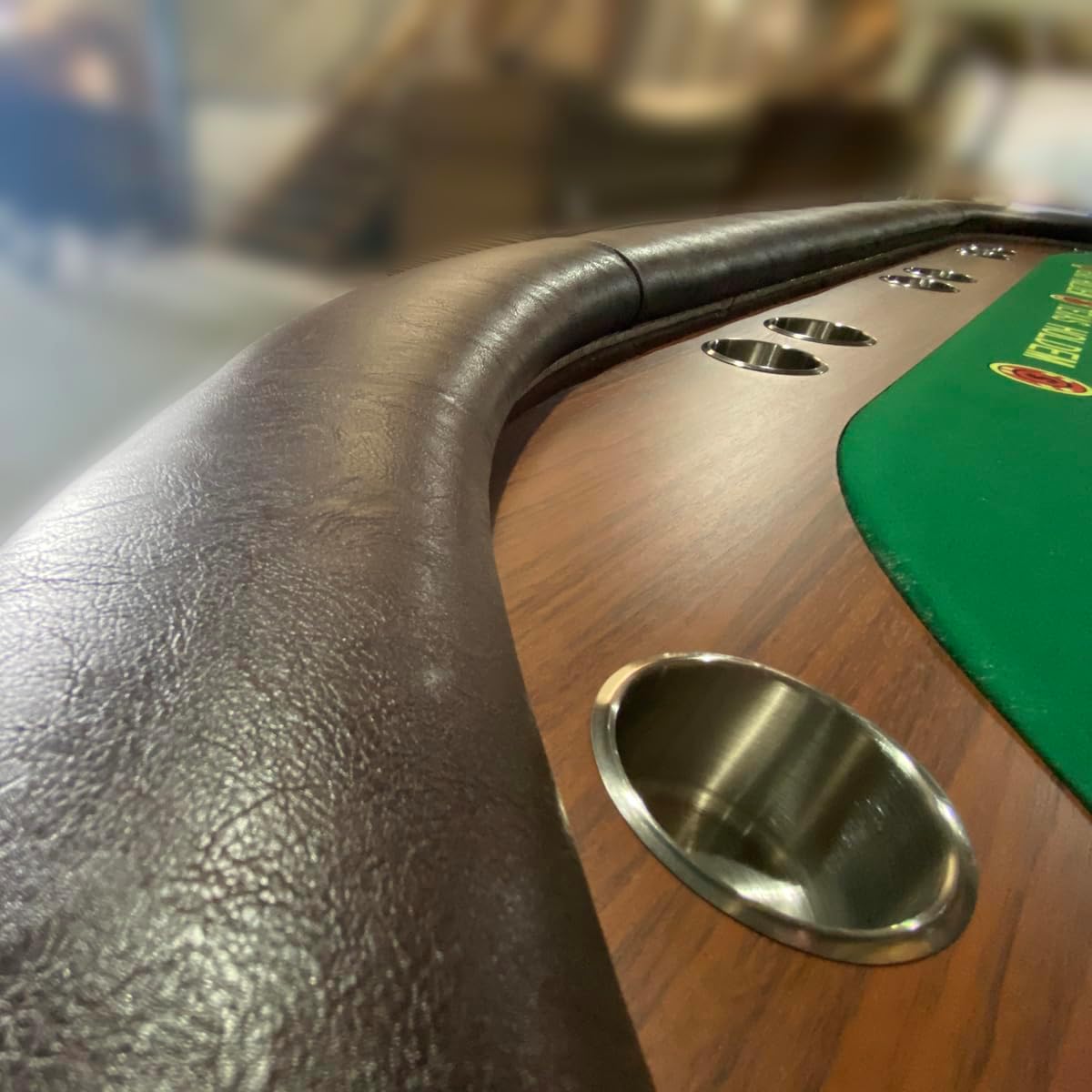 96" 10 Player Casino Poker Table Oval Premium Brown & Green Speed Cloth Texas Holdem with Dimmable LED