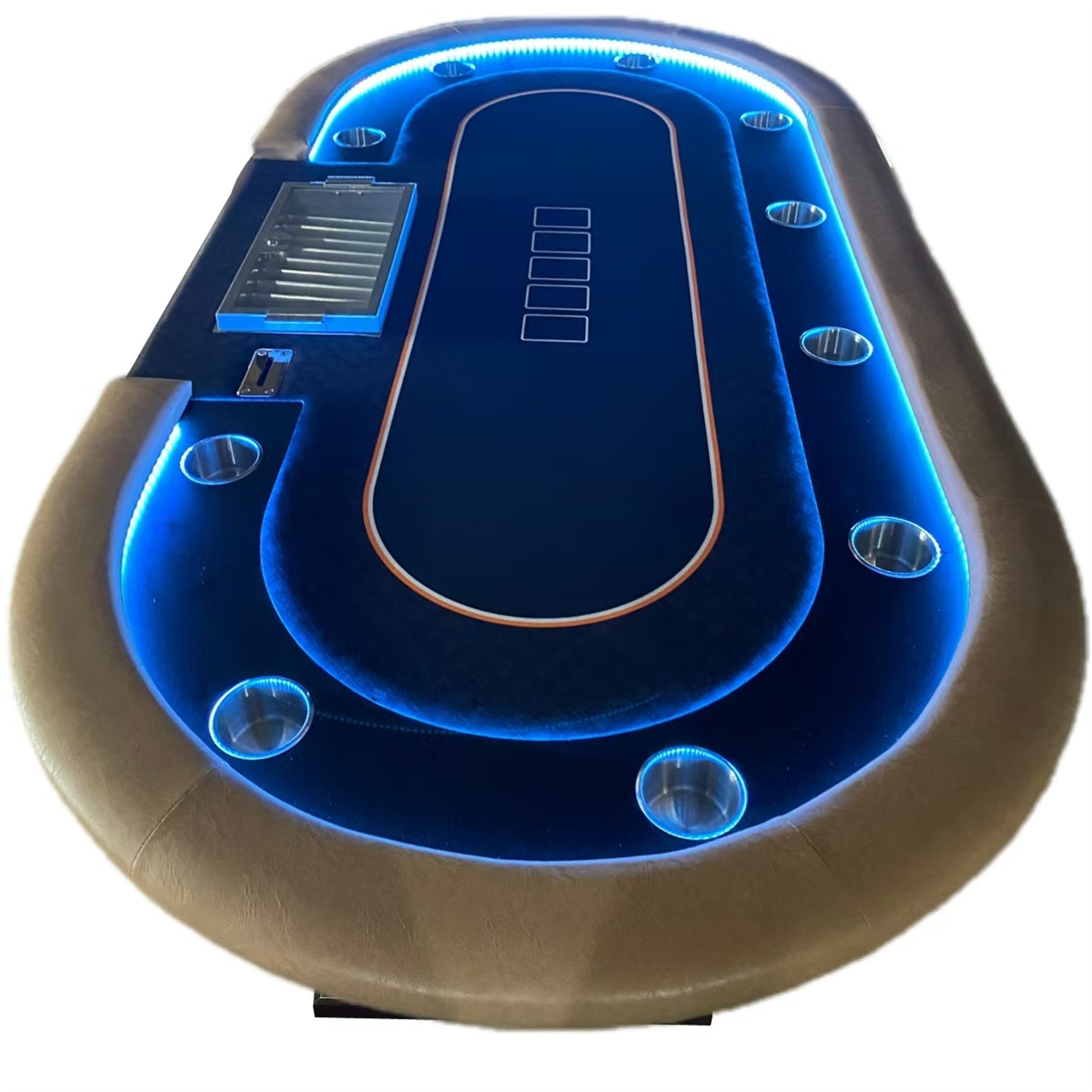 INO Design 96" Premium Poker Table for 10 Player Casino Games with Speed Cloth Dimmable LED Dropbox Chips Tray Cup Holders