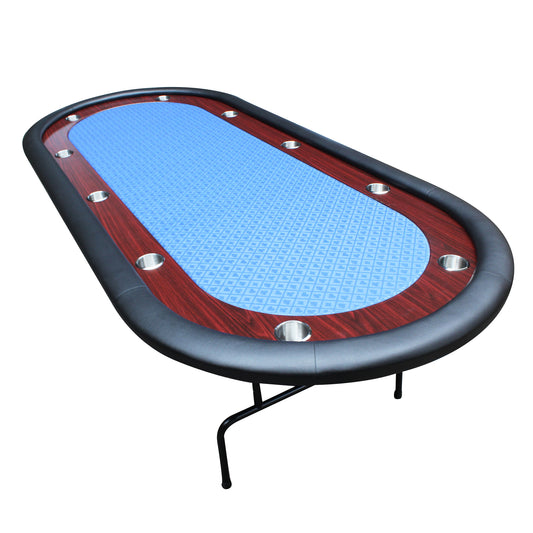 96" Folding Poker Table Light Series Game Table with Wooden Texture Racetrack Felt Foldable