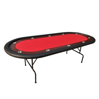 96" Folding Poker Table Light Series Game Table with Wooden Texture Racetrack Felt Foldable