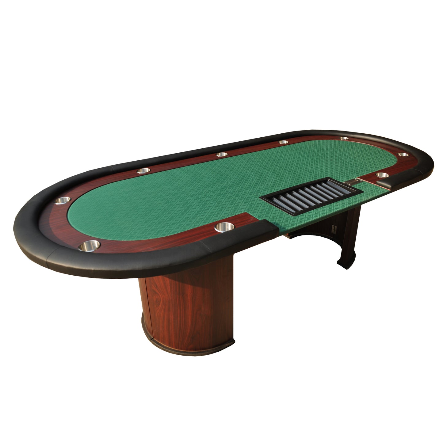 INO Design 96" Poker Table Oval Casino Game Table with Speed Cloth Wooden Texture Racetrack Luna Legs Tray Dropbox