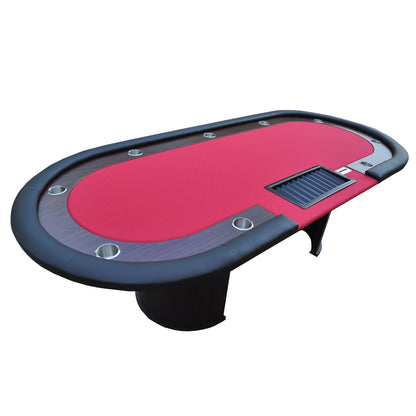 INO Design 96" Poker Table Oval Casino Game Table with Speed Cloth Wooden Texture Racetrack Luna Legs Tray Dropbox