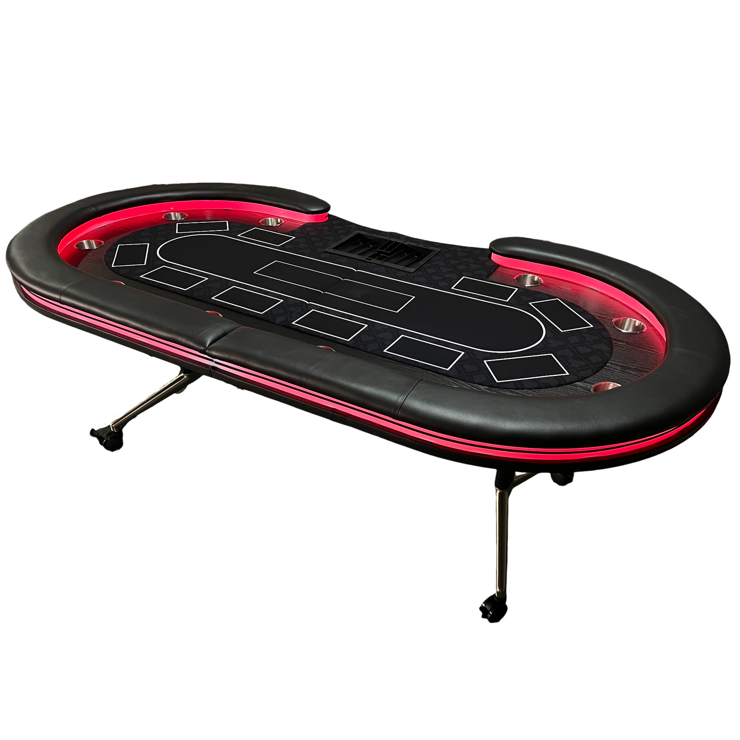 95-inch Foldable Poker Table for 10 Players with Wheels and LED
