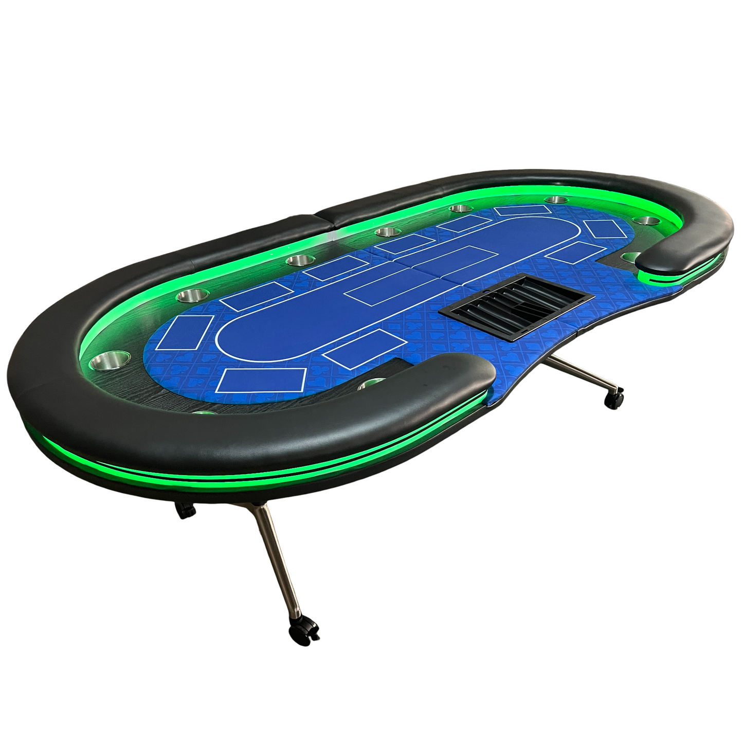 95-inch Foldable Poker Table for 10 Players with Wheels and LED