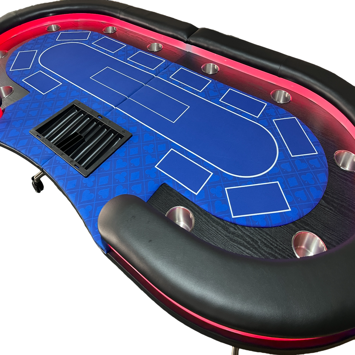 95-inch Foldable Poker Table for 10 Players with Wheels and LED