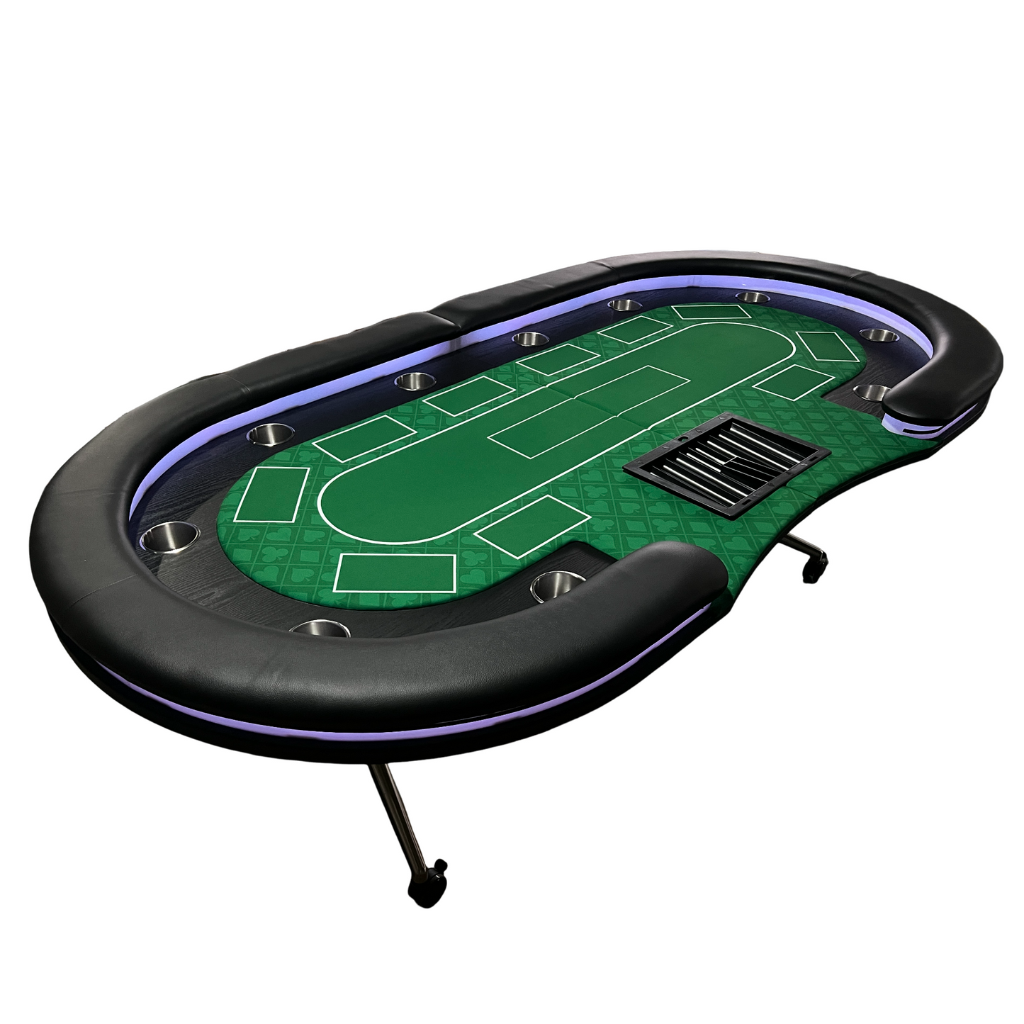 95-inch Foldable Poker Table for 10 Players with Wheels and LED