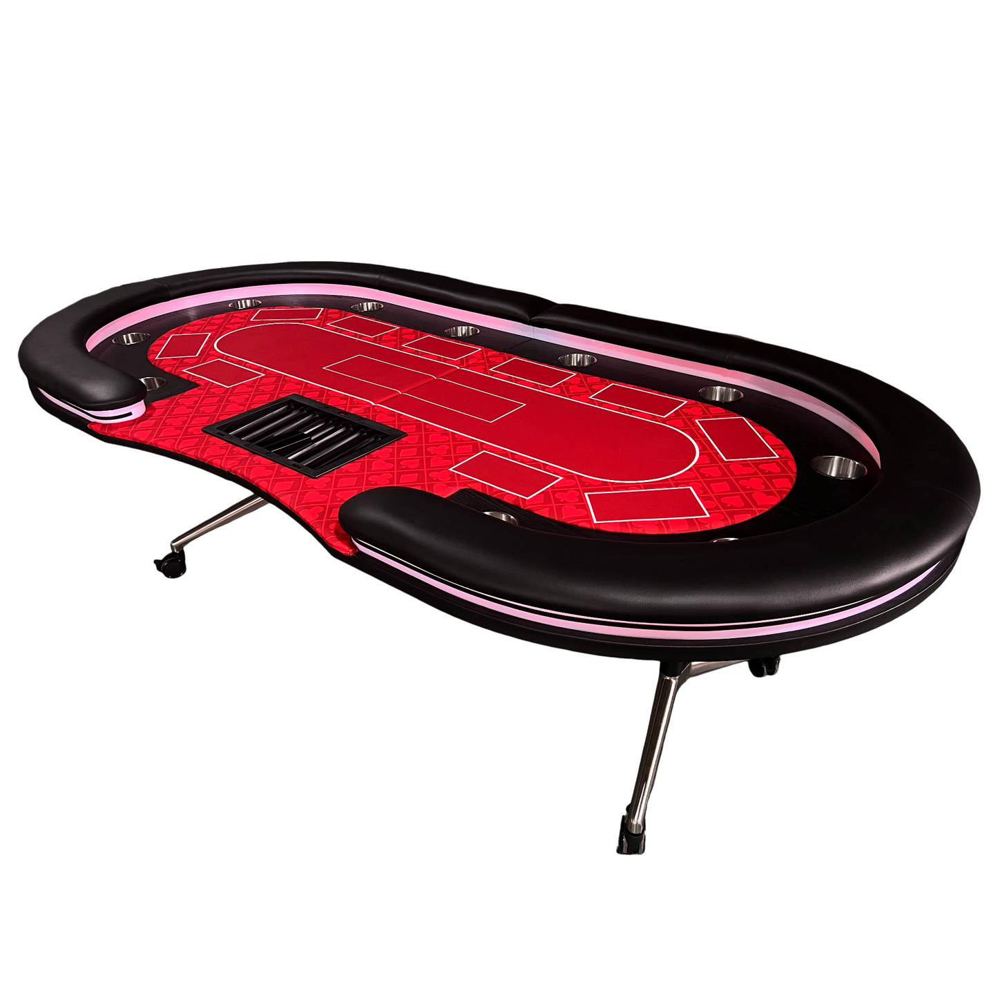 95-inch Foldable Poker Table for 10 Players with Wheels and LED