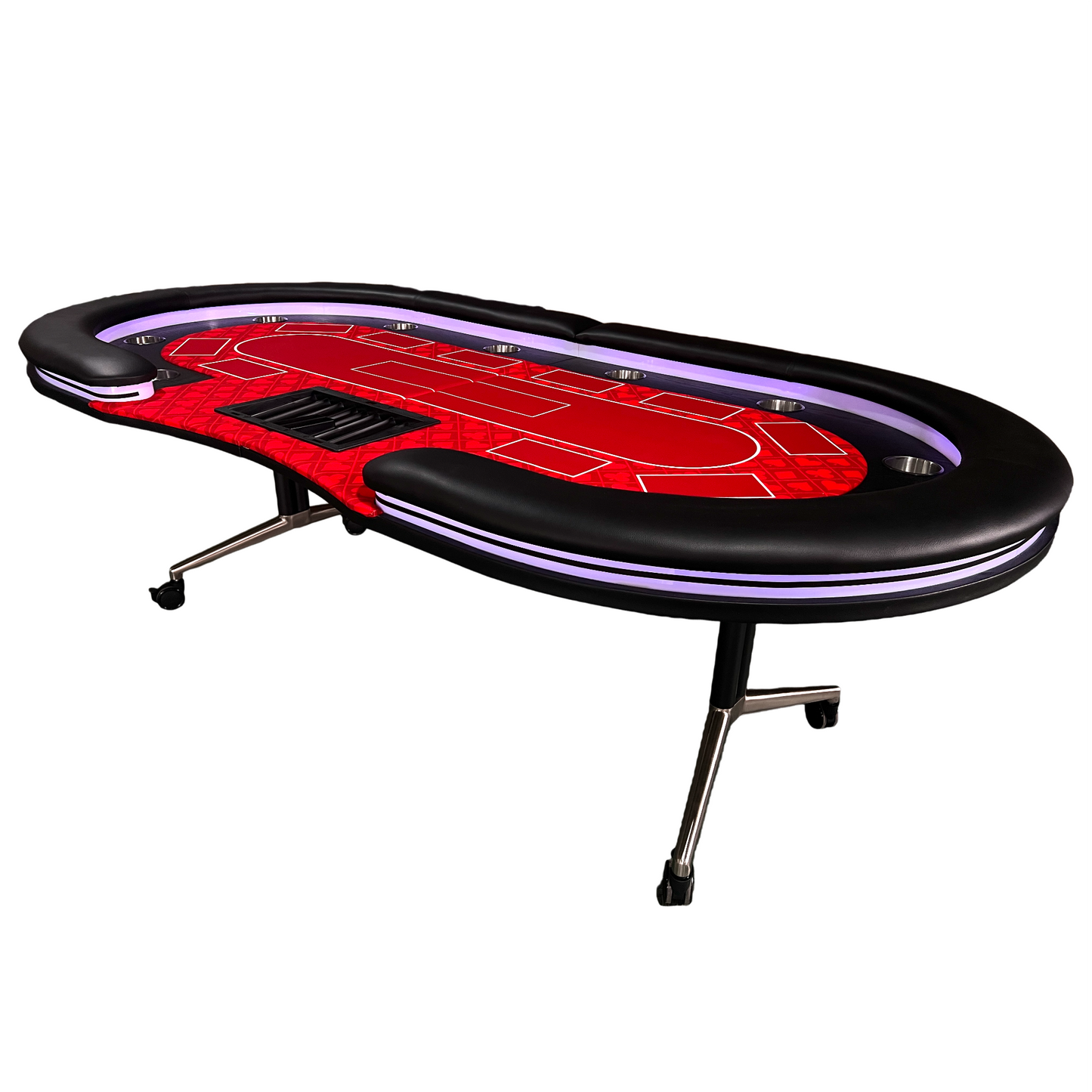 95-inch Foldable Poker Table for 10 Players with Wheels and LED