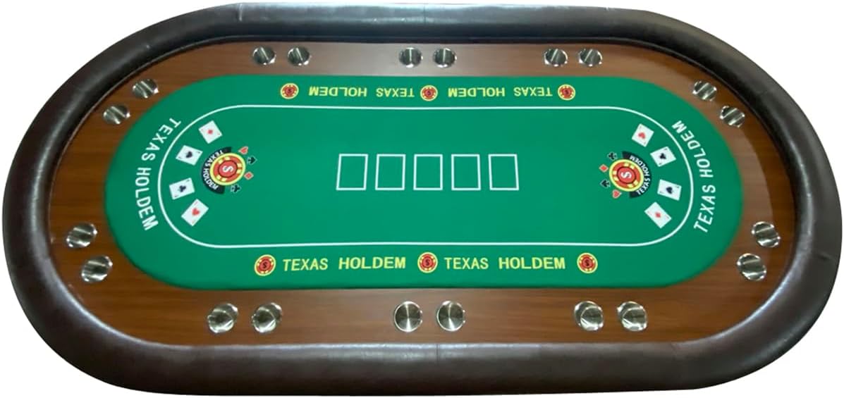 96" 10 Player Casino Poker Table Oval Premium Brown & Green Speed Cloth Texas Holdem with Dimmable LED