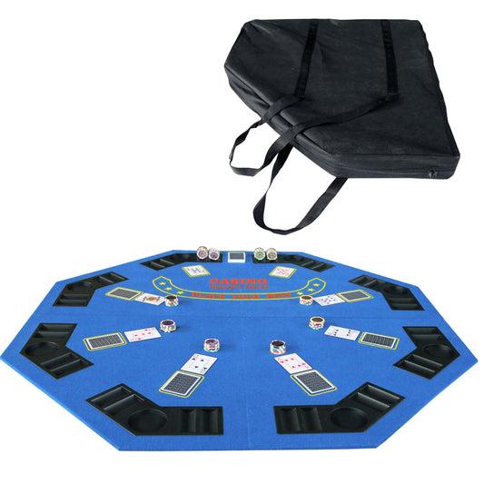 48" Folding Poker Table Top 8 Players Octagon Texas Holdem Casino Layout Tabletop with Carrying Case