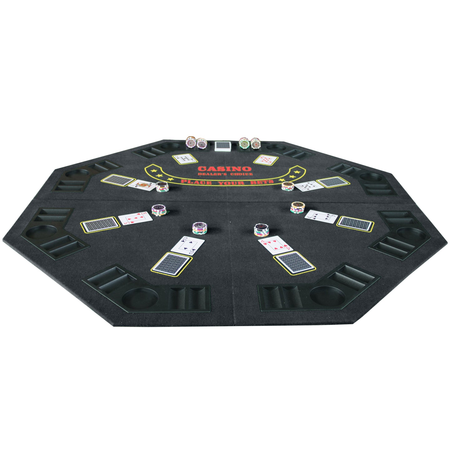 48" Folding Poker Table Top 8 Players Octagon Texas Holdem Casino Layout Tabletop with Carrying Case